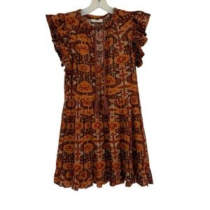 Ulla Johnson Lina Flutter Sleeve Mini Dress Size XS Sleeveless Tassel Ties Brown